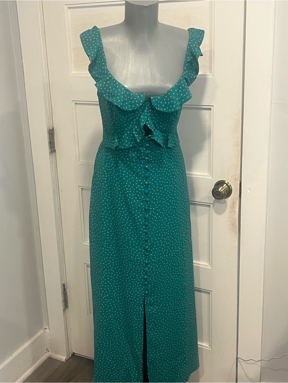 Kate Spade Dot ruffle Dress Womens  Green Pink NWOT maxi